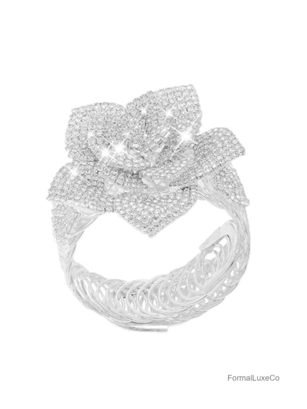 Flower Rhinestone Cuff Bracelet Crystal Arm Jewelry Prom Wedding Party